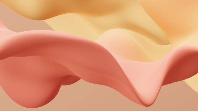 Smooth coral and orange abstract waves create flowing organic shapes in warm tones.